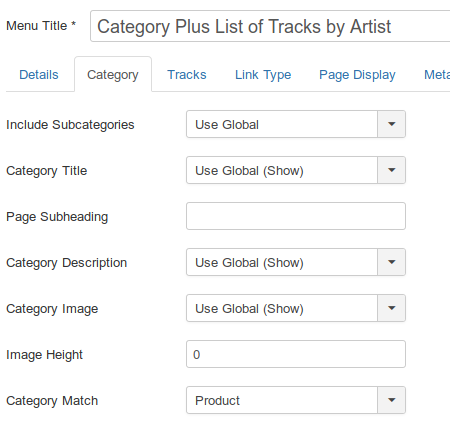 category plus list of tracks category options